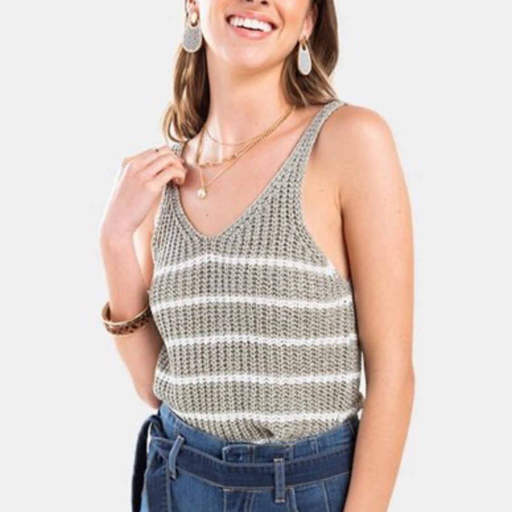 Francesca’s Ash Striped V-Neck Sweater Tank Top